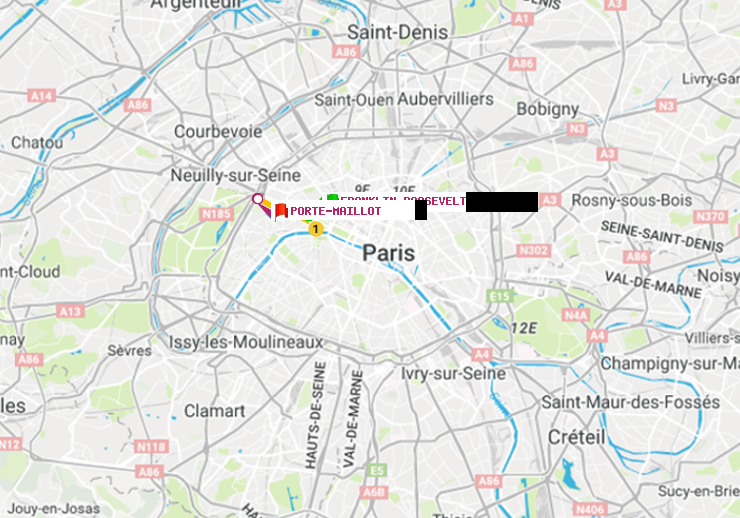 plan itinéraire ratp de Franklin-Roosevelt à Porte Maillot
