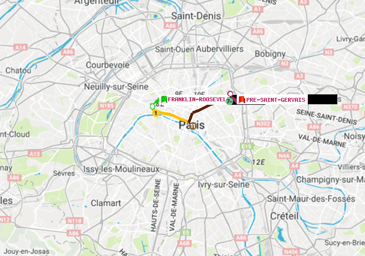 plan itinéraire ratp de Franklin-Roosevelt à Pré-Saint-Gervais