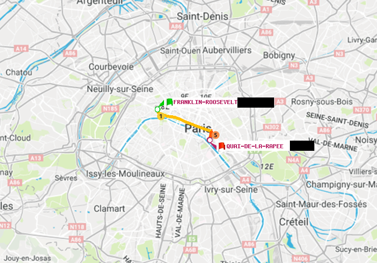 plan itinéraire ratp de Franklin-Roosevelt à Quai de la Rapée