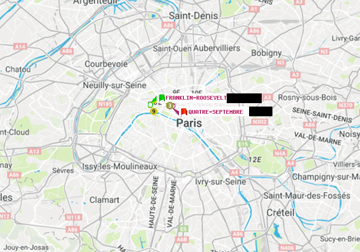 plan itinéraire ratp de Franklin-Roosevelt à Quatre Septembre