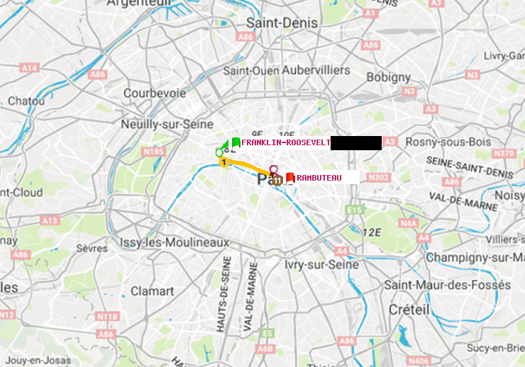 plan itinéraire ratp de Franklin-Roosevelt à Rambuteau