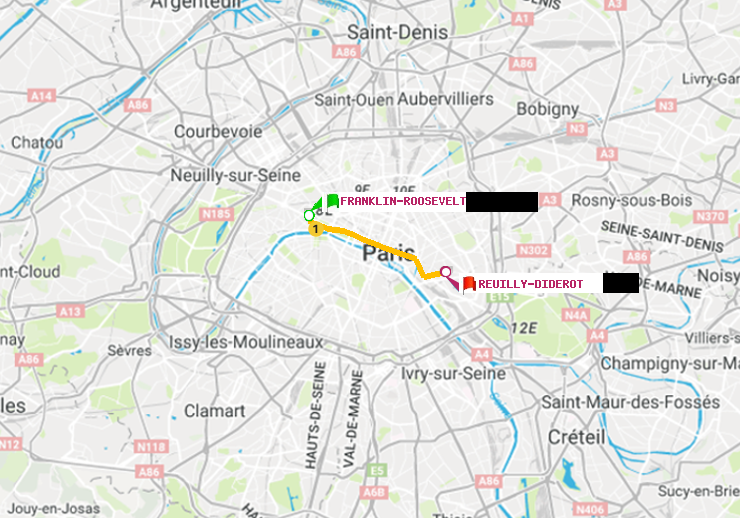 plan itinéraire ratp de Franklin-Roosevelt à Reuilly-Diderot