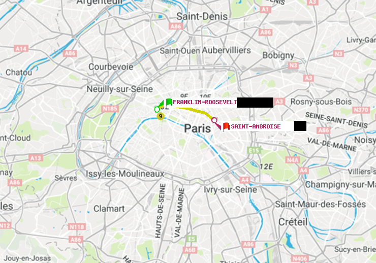 plan itinéraire ratp de Franklin-Roosevelt à Saint-Ambroise