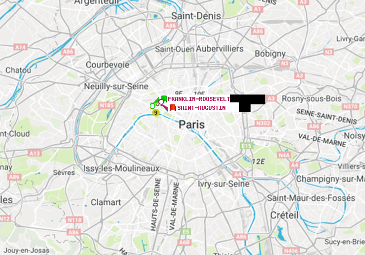 plan itinéraire ratp de Franklin-Roosevelt à Saint-Augustin