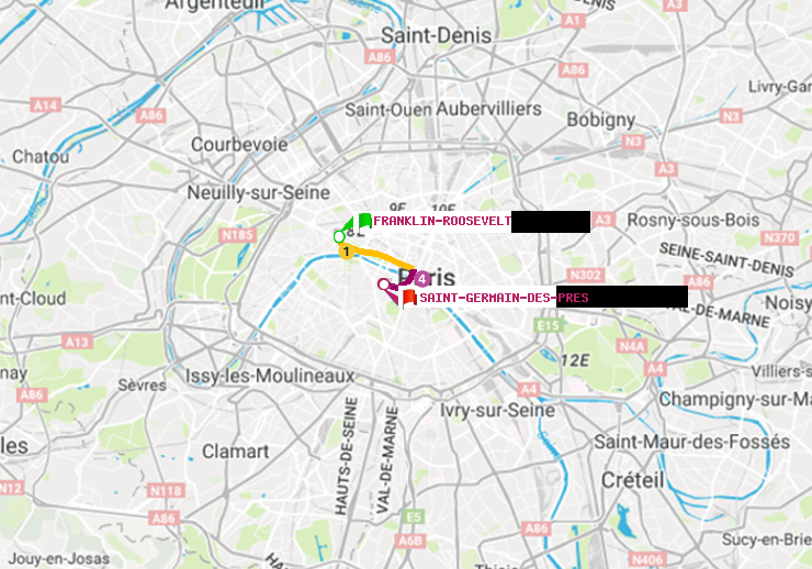 plan itinéraire ratp de Franklin-Roosevelt à Saint-Germain des Prés