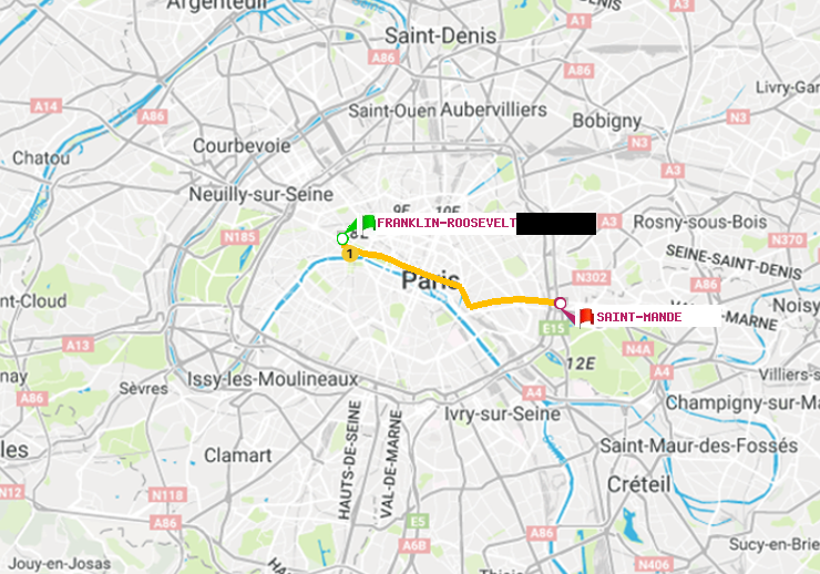 plan itinéraire ratp de Franklin-Roosevelt à Saint-Mandé