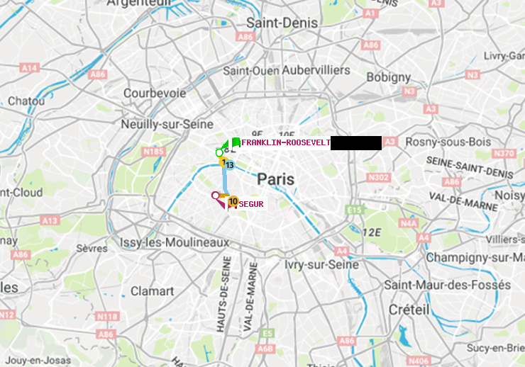 plan itinéraire ratp de Franklin-Roosevelt à Ségur