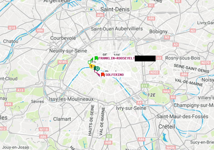 plan itinéraire ratp de Franklin-Roosevelt à Solférino