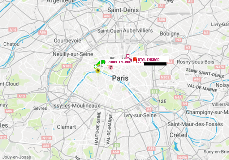 plan itinéraire ratp de Franklin-Roosevelt à Stalingrad