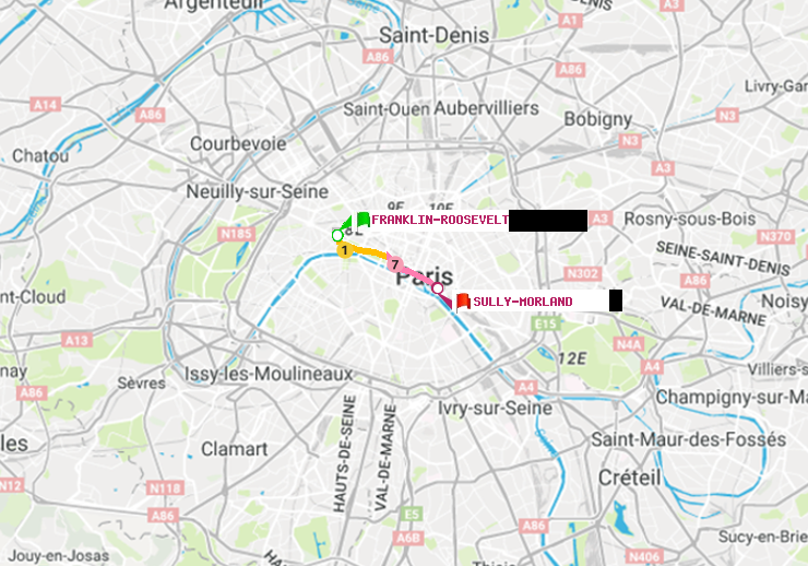 plan itinéraire ratp de Franklin-Roosevelt à Sully-Morland