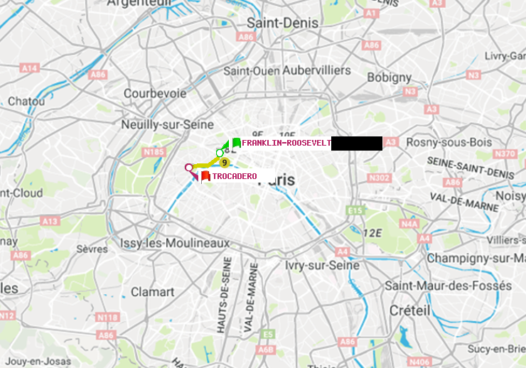 plan itinéraire ratp de Franklin-Roosevelt à Trocadéro