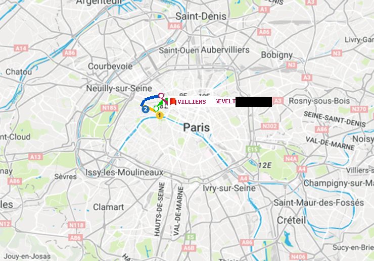 plan itinéraire ratp de Franklin-Roosevelt à Villiers
