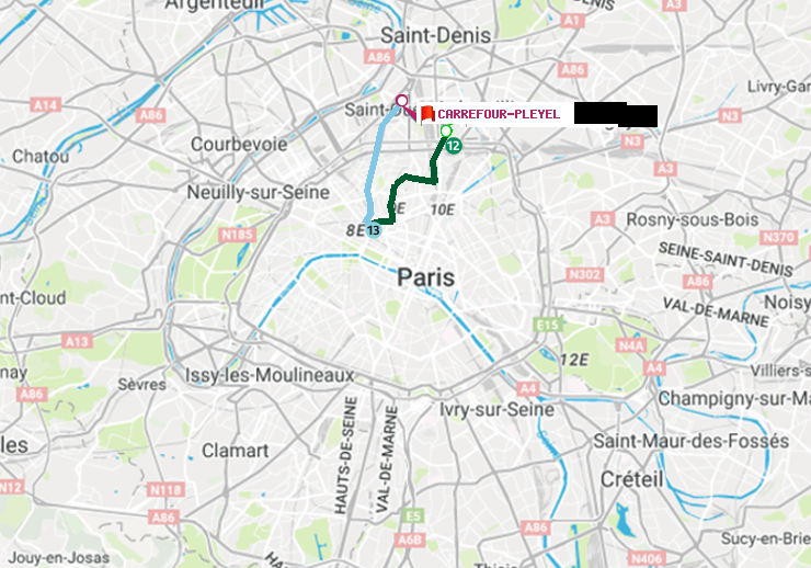 plan itinéraire ratp de Front Populaire à Carrefour-Pleyel