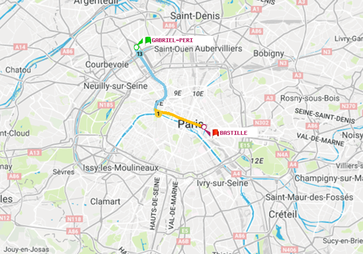 plan itinéraire ratp de Gabriel-Péri à Bastille