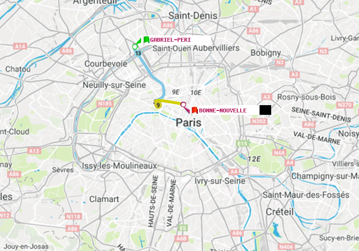 plan itinéraire ratp de Gabriel-Péri à Bonne Nouvelle