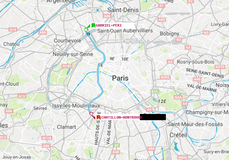 plan itinéraire ratp de Gabriel-Péri à Châtillon Montrouge