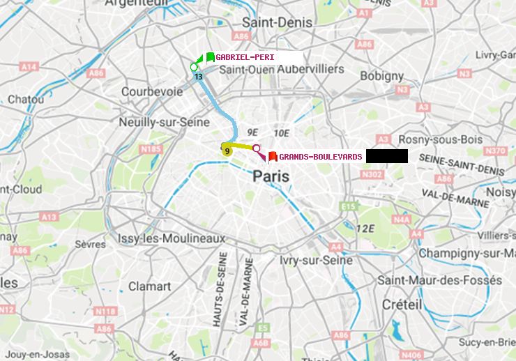 plan itinéraire ratp de Gabriel-Péri à Grands Boulevards