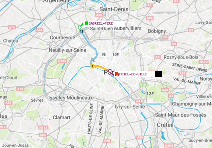 plan itinéraire ratp de Gabriel-Péri à Hôtel de Ville