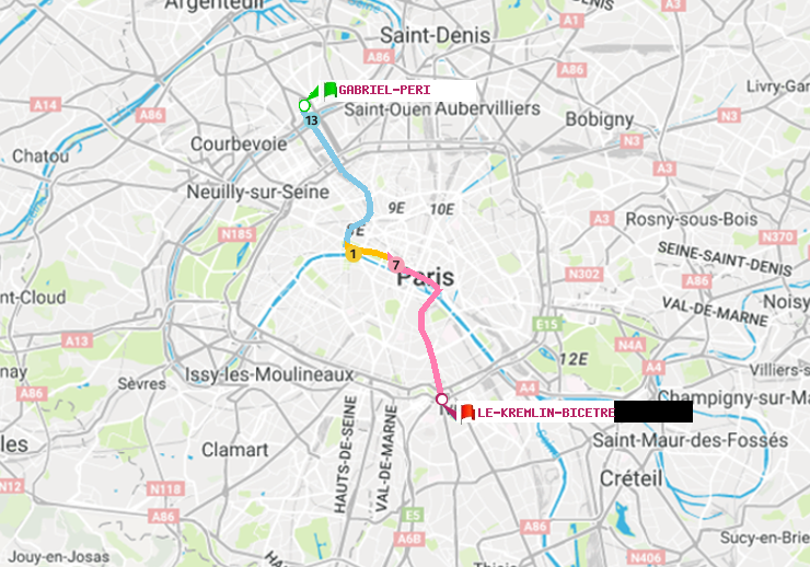 plan itinéraire ratp de Gabriel-Péri à Le Kremlin-Bicêtre