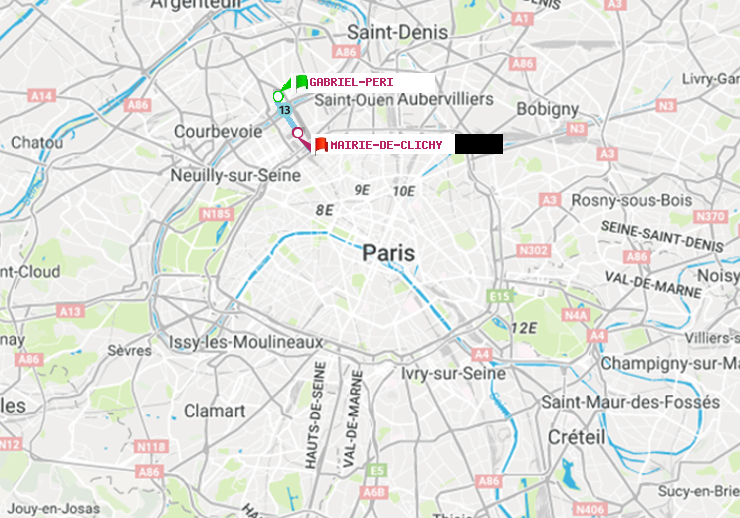 plan itinéraire ratp de Gabriel-Péri à Mairie de Clichy