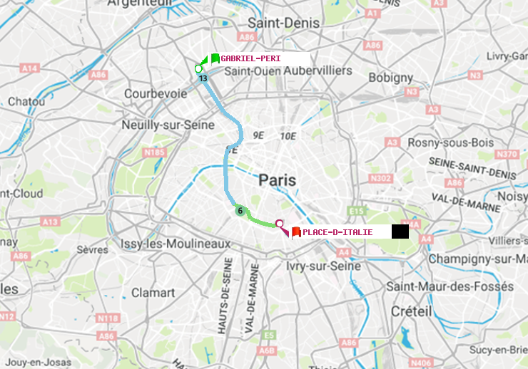 plan itinéraire ratp de Gabriel-Péri à Place d