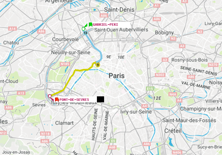 plan itinéraire ratp de Gabriel-Péri à Pont de Sèvres