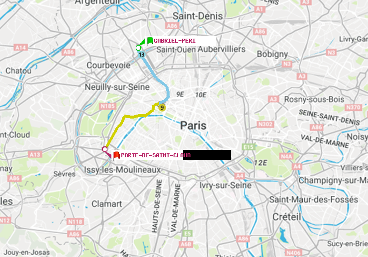 plan itinéraire ratp de Gabriel-Péri à Porte de Saint-Cloud