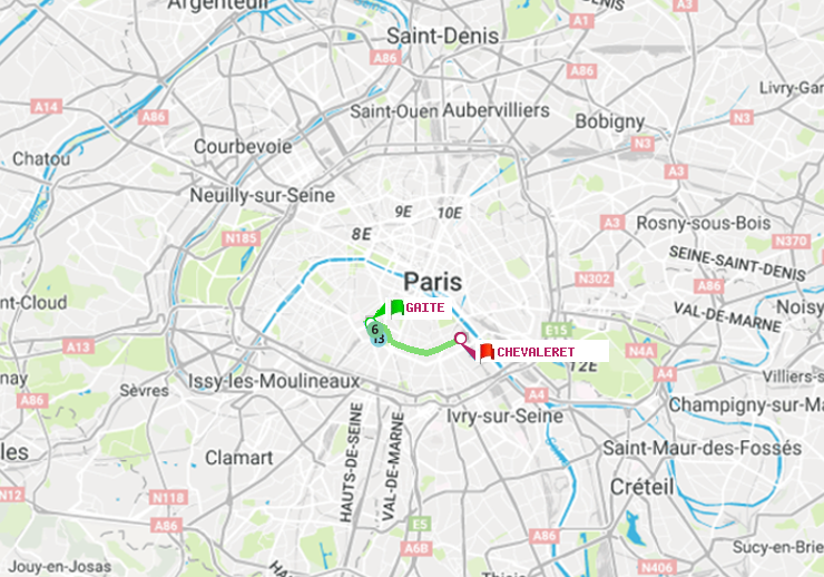 plan itinéraire ratp de Gaité à Chevaleret