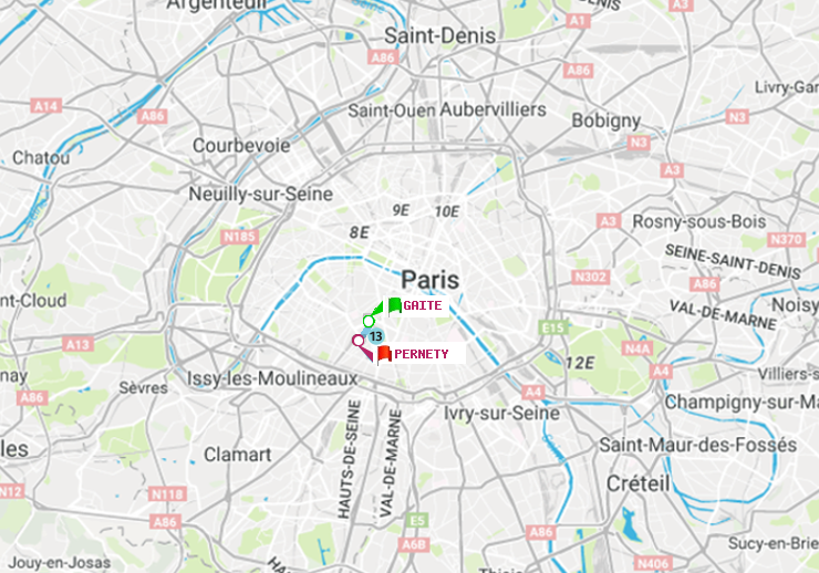 plan itinéraire ratp de Gaité à Pernety