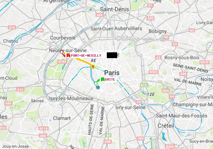 plan itinéraire ratp de Gaité à Pont de Neuilly