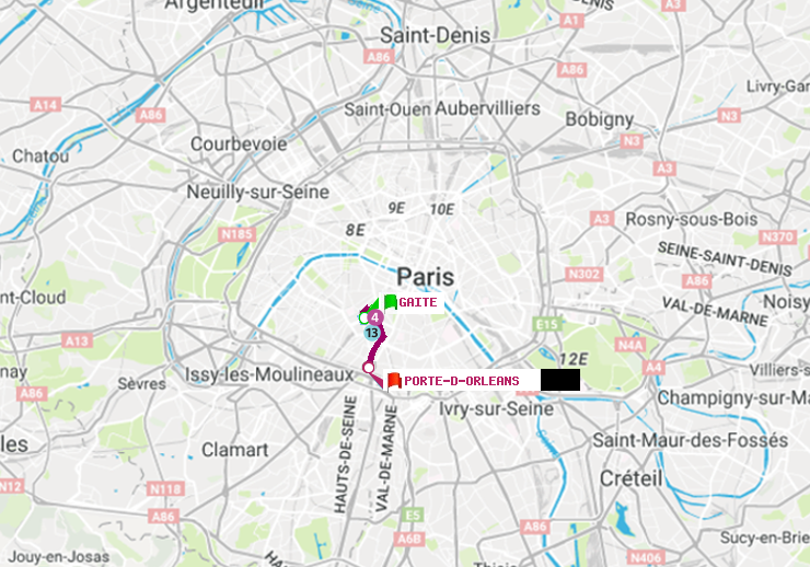 plan itinéraire ratp de Gaité à Porte d