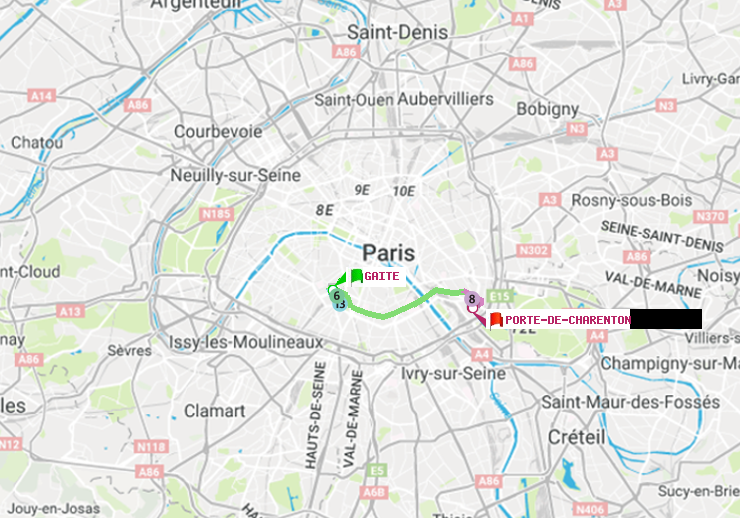 plan itinéraire ratp de Gaité à Porte de Charenton