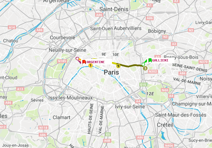 plan itinéraire ratp de Gallieni (Parc de Bagnolet) à Argentine
