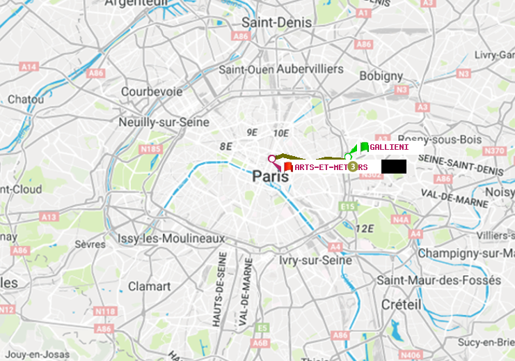 plan itinéraire ratp de Gallieni (Parc de Bagnolet) à Arts-et-Métiers