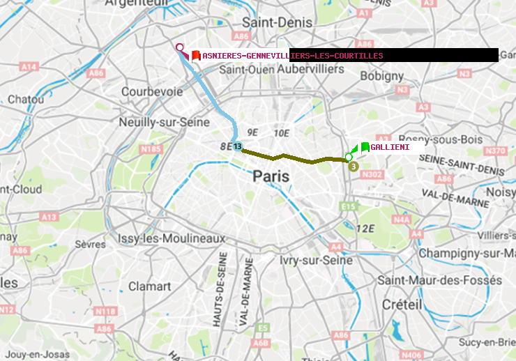 plan itinéraire ratp de Gallieni (Parc de Bagnolet) à Asnieres-Gennevilliers Les Courtilles