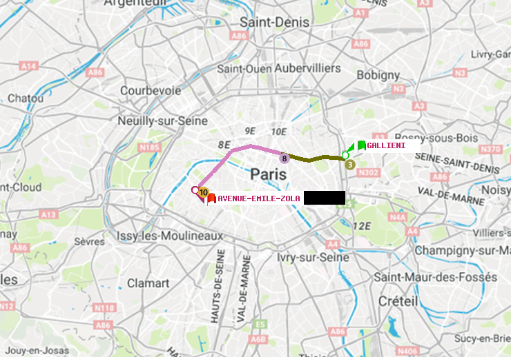plan itinéraire ratp de Gallieni (Parc de Bagnolet) à Avenue Emile-Zola