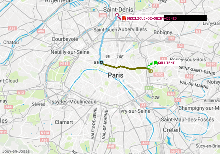 plan itinéraire ratp de Gallieni (Parc de Bagnolet) à Basilique de Saint-Denis