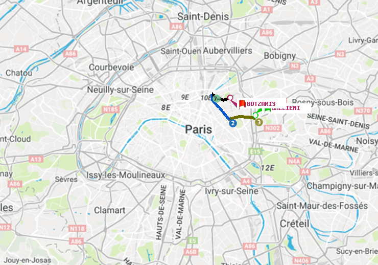 plan itinéraire ratp de Gallieni (Parc de Bagnolet) à Botzaris