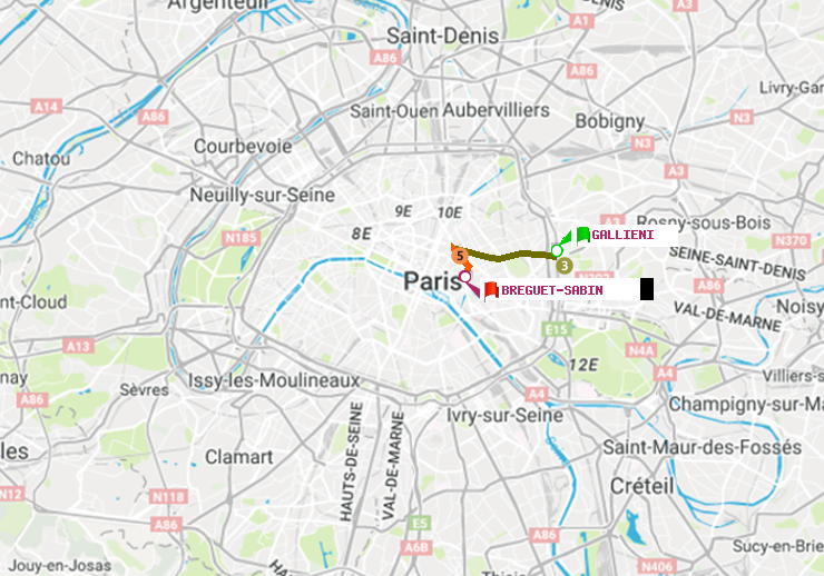 plan itinéraire ratp de Gallieni (Parc de Bagnolet) à Bréguet-Sabin
