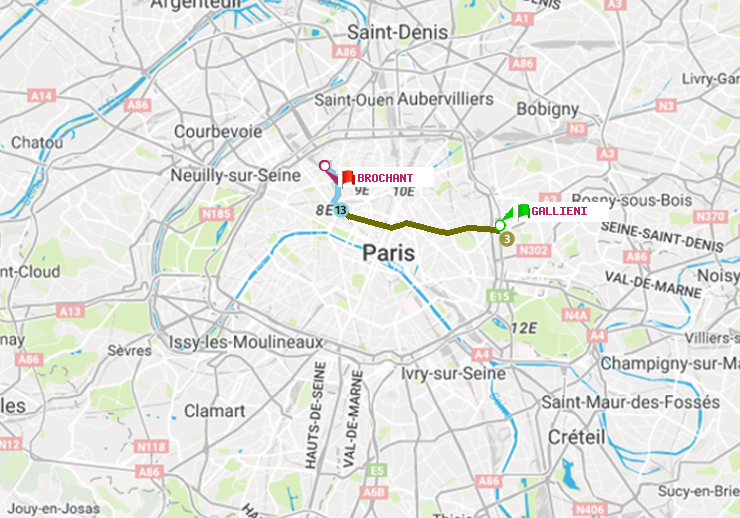plan itinéraire ratp de Gallieni (Parc de Bagnolet) à Brochant