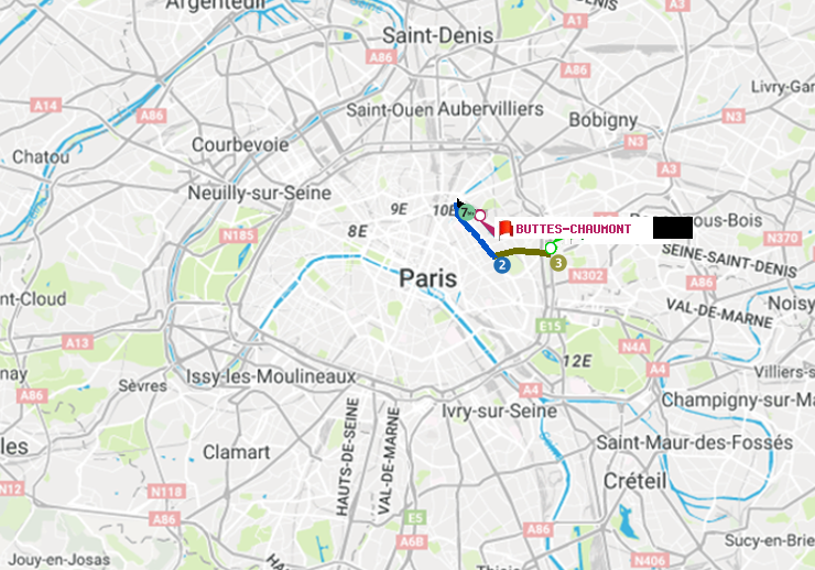 plan itinéraire ratp de Gallieni (Parc de Bagnolet) à Buttes-Chaumont