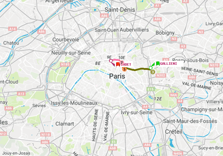 plan itinéraire ratp de Gallieni (Parc de Bagnolet) à Cadet