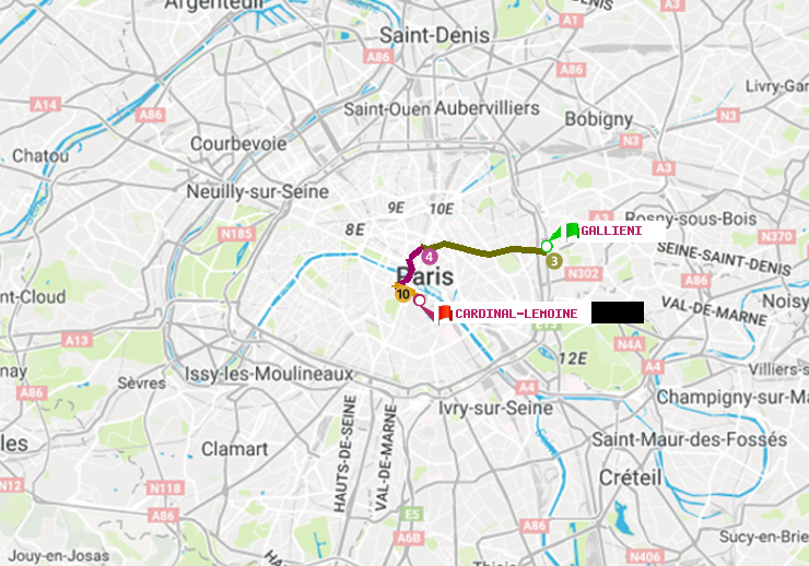 plan itinéraire ratp de Gallieni (Parc de Bagnolet) à Cardinal-Lemoine