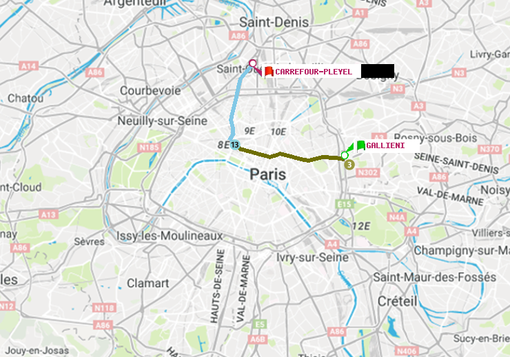 plan itinéraire ratp de Gallieni (Parc de Bagnolet) à Carrefour-Pleyel