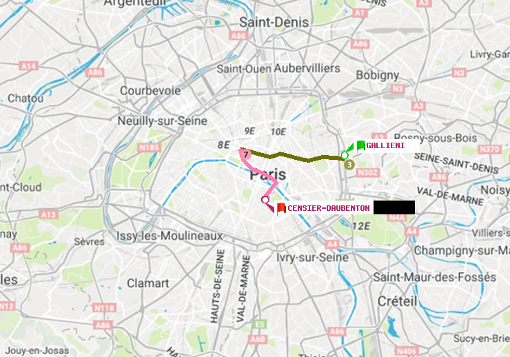plan itinéraire ratp de Gallieni (Parc de Bagnolet) à Censier-Daubenton