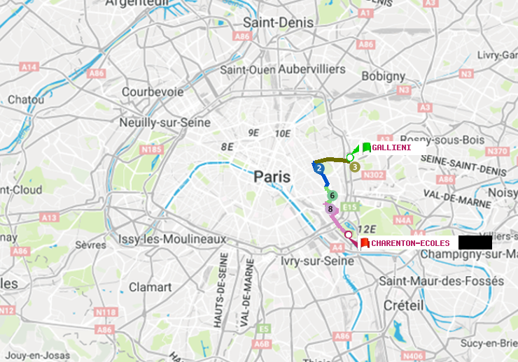 plan itinéraire ratp de Gallieni (Parc de Bagnolet) à Charenton-Ecoles