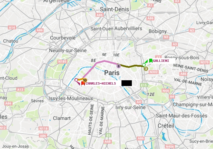 plan itinéraire ratp de Gallieni (Parc de Bagnolet) à Charles Michels