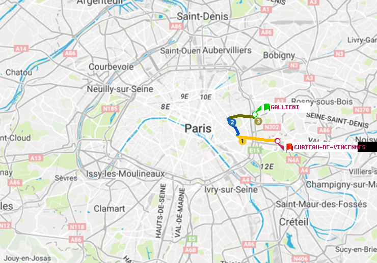 plan itinéraire ratp de Gallieni (Parc de Bagnolet) à Château de Vincennes