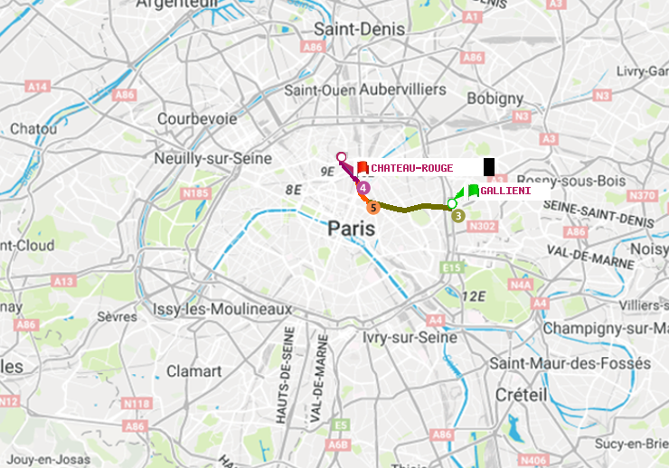 plan itinéraire ratp de Gallieni (Parc de Bagnolet) à Château Rouge