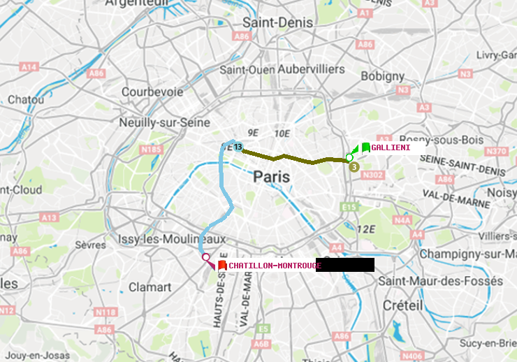 plan itinéraire ratp de Gallieni (Parc de Bagnolet) à Châtillon Montrouge